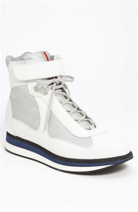 white prada sneakers men's|Prada white high top sneakers.